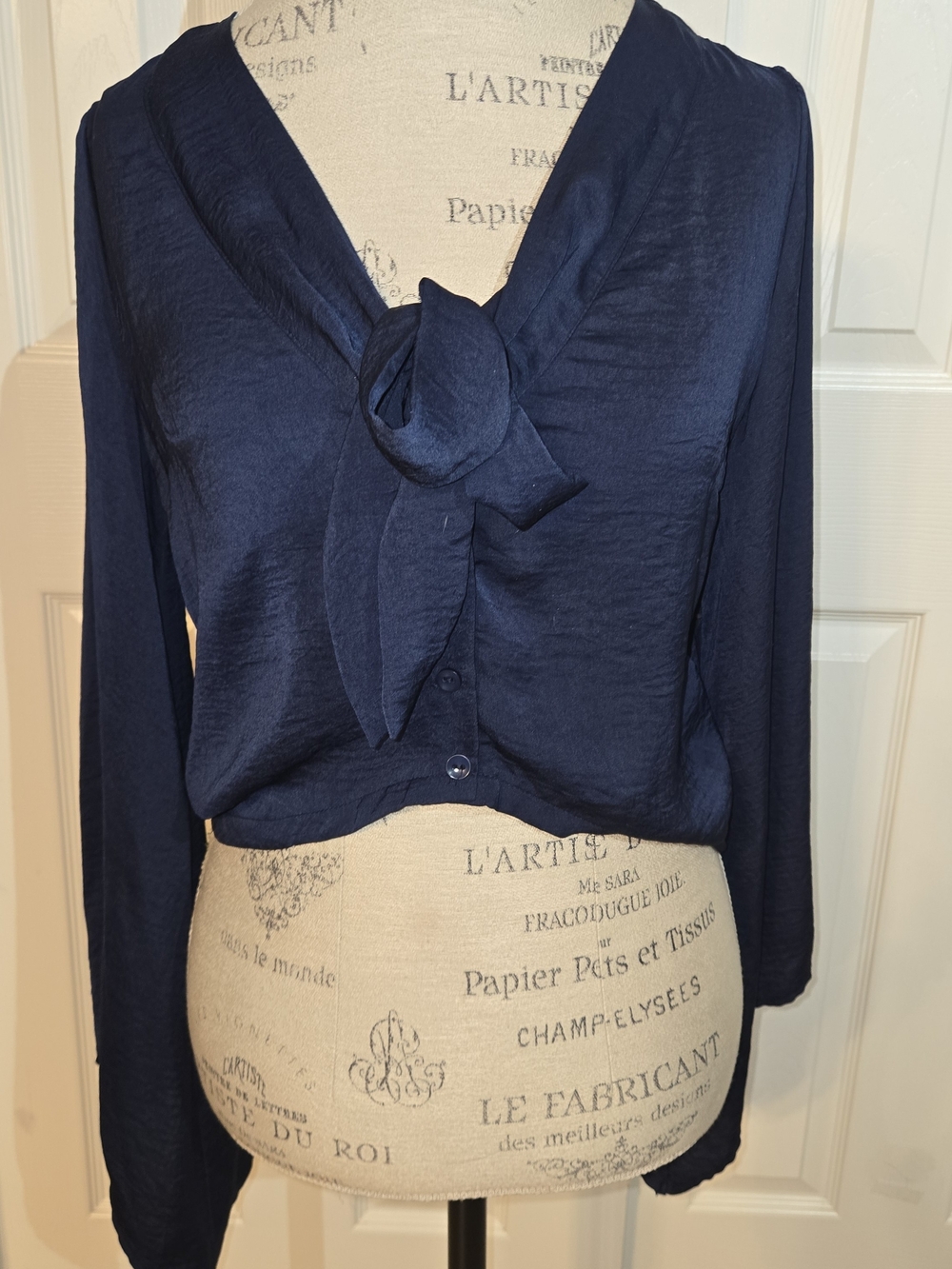 Good Luck Gem Navy Tie-Neck Blouse